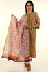 Chanderi Silk Kurta With Dupatta In Chartreuse Green And Pink Floral Block Print