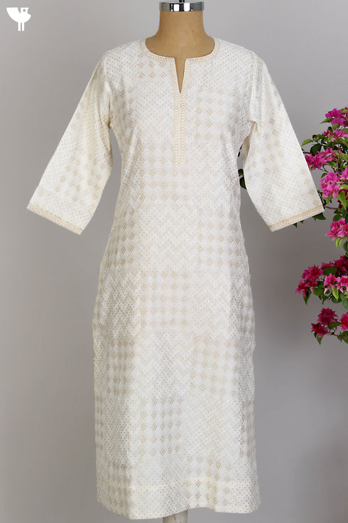 Chanderi Silk Kurta/Dupatta Set in Fine Gold Hand Block Print