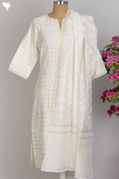 Chanderi Silk Kurta/Dupatta Set in Fine Gold Hand Block Print