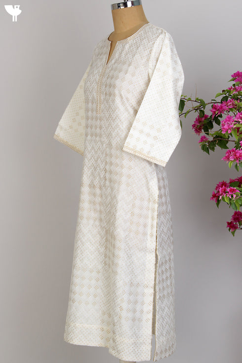 Chanderi Silk Kurta/Dupatta Set in Fine Gold Hand Block Print