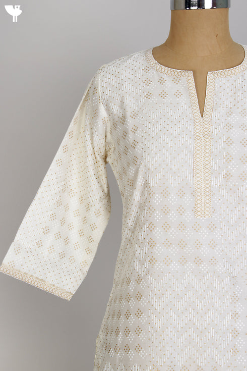 Chanderi Silk Kurta/Dupatta Set in Fine Gold Hand Block Print