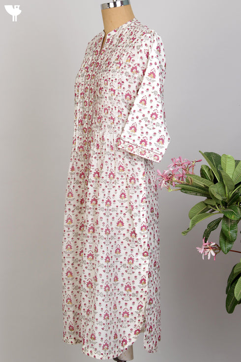 Chanderi Kurta/Dupatta Set in Pink Floral Hand Block Print