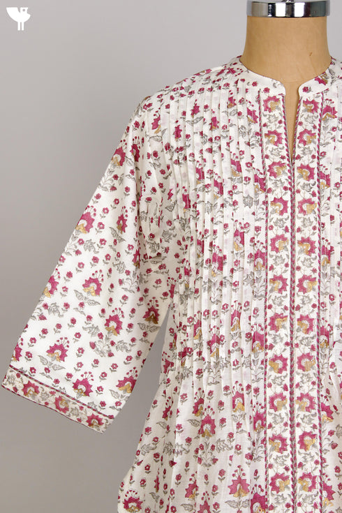 Chanderi Kurta/Dupatta Set in Pink Floral Hand Block Print