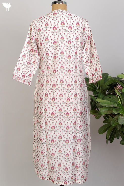 Chanderi Kurta/Dupatta Set in Pink Floral Hand Block Print