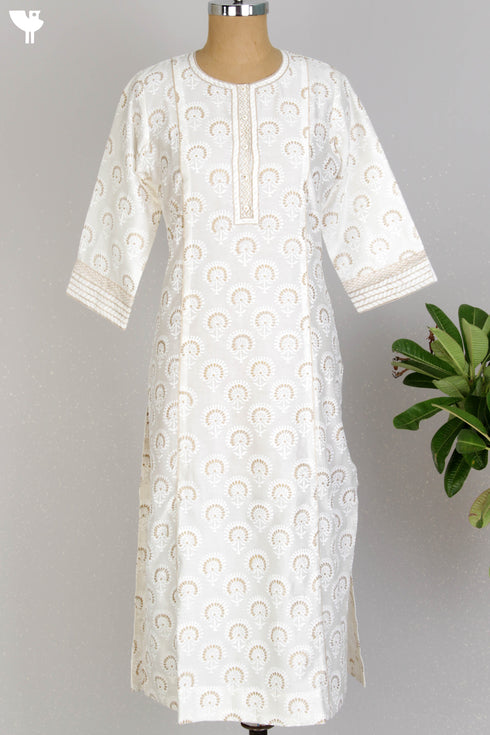 Chanderi Silk Kurta With Dupatta In Graphic Block Print