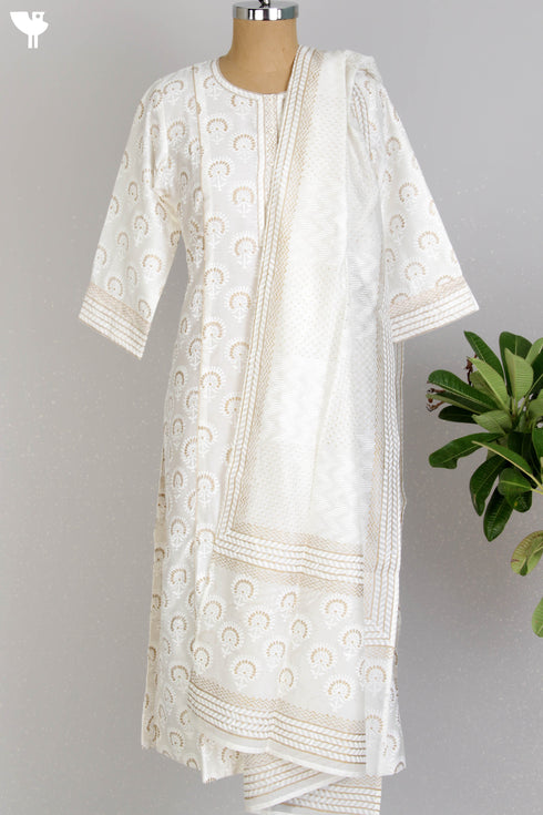 Chanderi Silk Kurta With Dupatta In Graphic Block Print