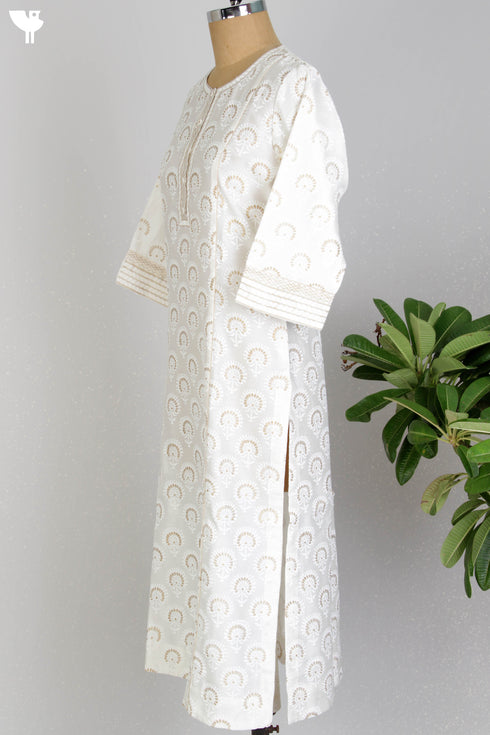 Chanderi Silk Kurta With Dupatta In Graphic Block Print