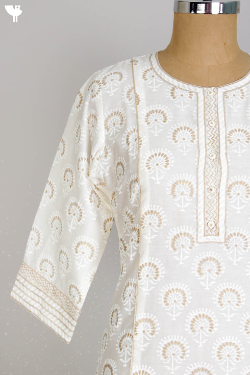 Chanderi Silk Kurta With Dupatta In Graphic Block Print