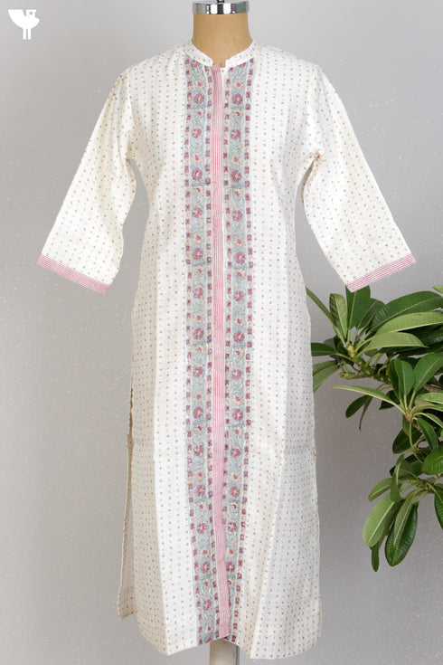 Chanderi Silk Kurta With Dupatta In Floral Block Print