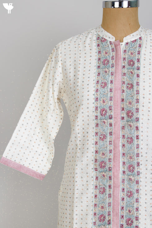 Chanderi Silk Kurta With Dupatta In Floral Block Print