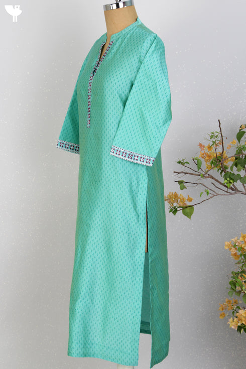 Chanderi Silk Kurta With Dupatta In Floral Block Print