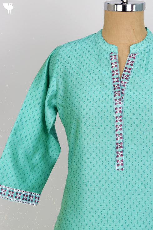 Chanderi Silk Kurta With Dupatta In Floral Block Print