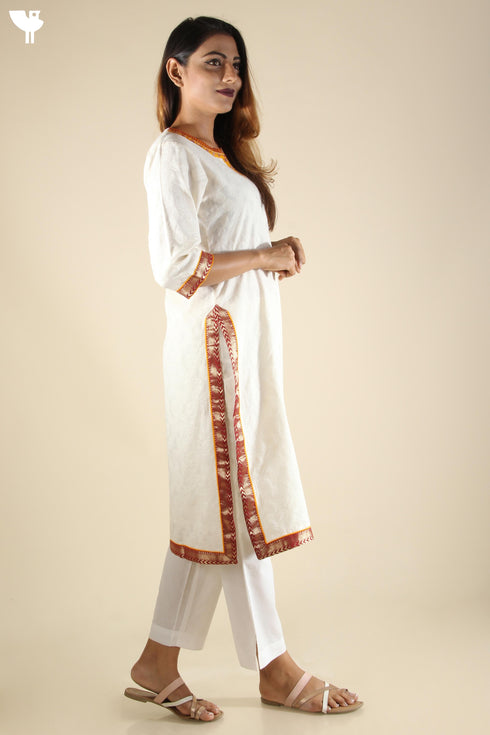 Benares Cotton Kurta with Maheshwari Silk Dupatta Set