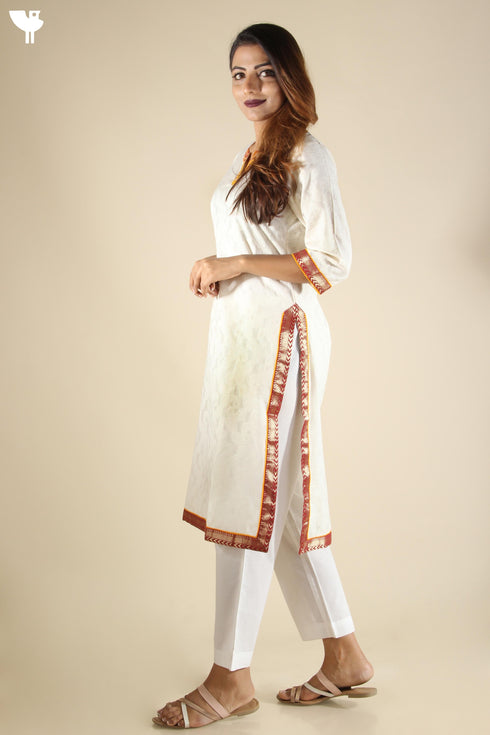 Benares Cotton Kurta with Maheshwari Silk Dupatta Set