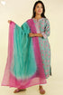 Chanderi Silk Kurta And Dupatta Set in Floral Block Print With Sequins