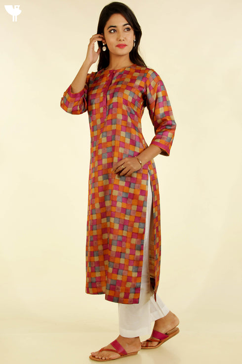 Tussar Silk Kurta And Dupatta Set In Geometric Block Print