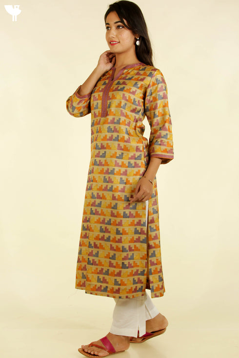 Tussar Silk Kurta And Dupatta Set In Geometric Block Print