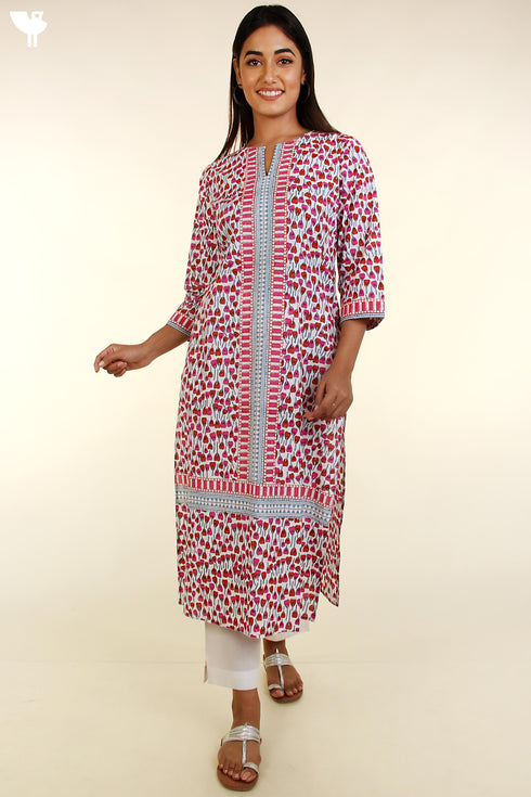 Cambric Cotton Kurta and Kota Doria Dupatta In Floral Block Print