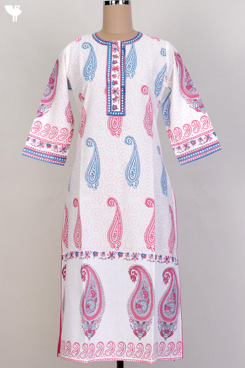 Cambric Cotton Kurta and Kota Doria Dupatta In Paisley Block Print