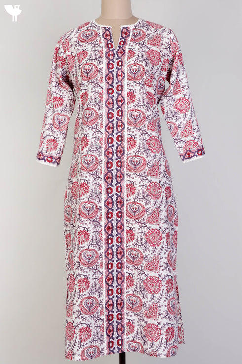 Cambric Cotton Kurta and Kota Doria Dupatta In Floral Block Print