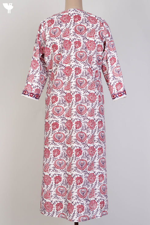 Cambric Cotton Kurta and Kota Doria Dupatta In Floral Block Print