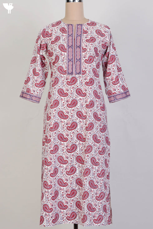 Cambric Cotton Kurta and Kota Doria Dupatta In PaisleyBlock Print