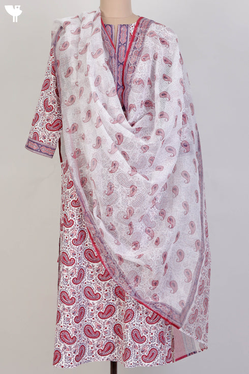 Cambric Cotton Kurta and Kota Doria Dupatta In PaisleyBlock Print