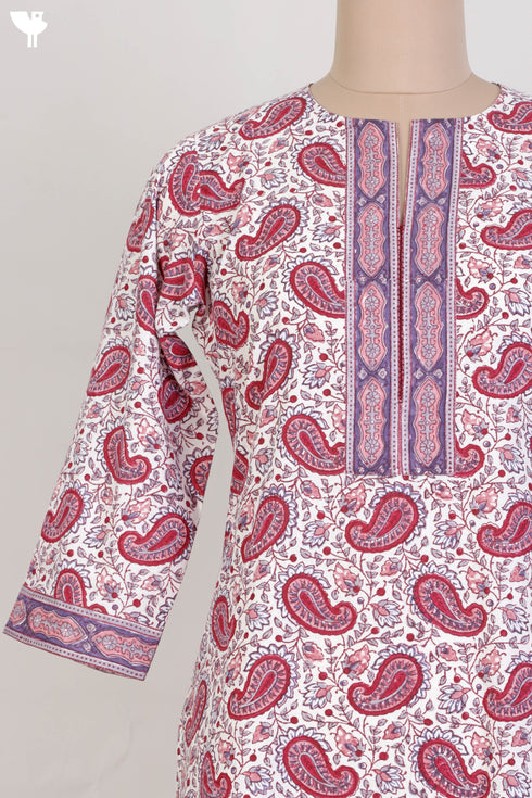 Cambric Cotton Kurta and Kota Doria Dupatta In PaisleyBlock Print