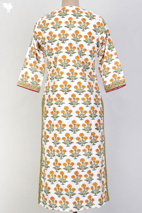 Cambric Cotton Kurta and Kota Doria Dupatta In Floral Block Print