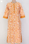 Cambric Cotton Kurta and Kota Doria Dupatta In Orange Floral Block Print