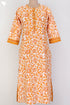 Cambric Cotton Kurta and Kota Doria Dupatta In Orange Floral Block Print