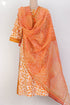 Cambric Cotton Kurta and Kota Doria Dupatta In Orange Floral Block Print
