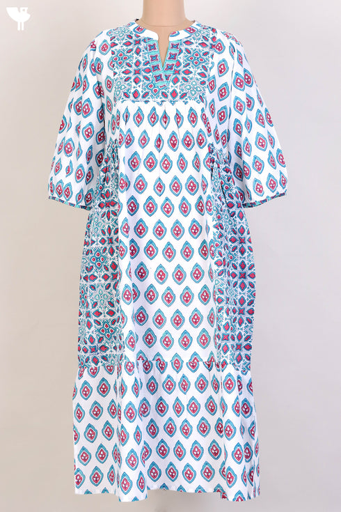 Cambric Cotton Kurta and Kota Doria Dupatta In GraphicBlock Print