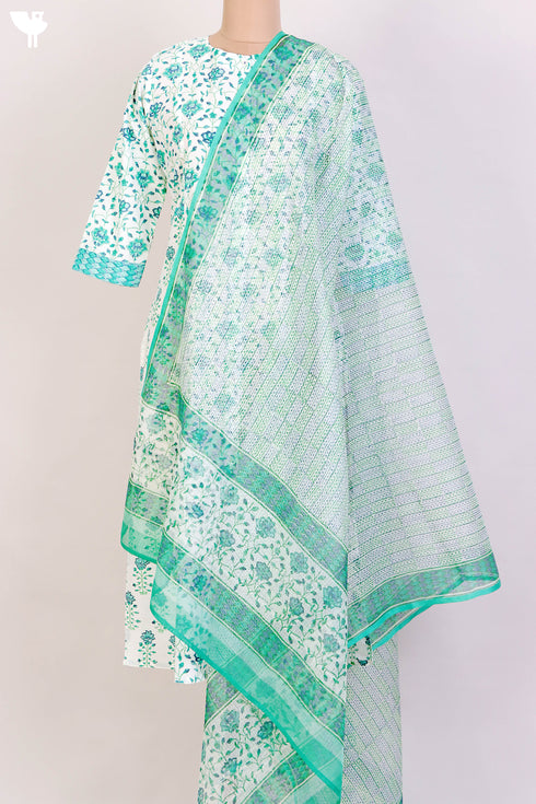 Cambric Cotton Kurta and Kota Doria Dupatta In Floral Block Print
