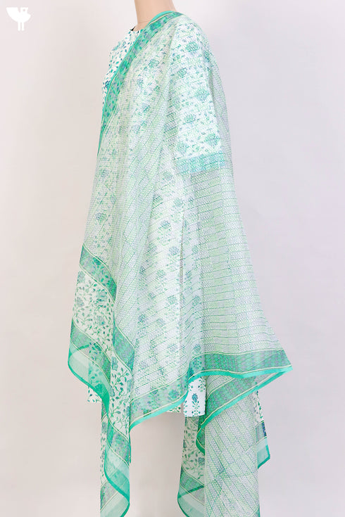 Cambric Cotton Kurta and Kota Doria Dupatta In Floral Block Print
