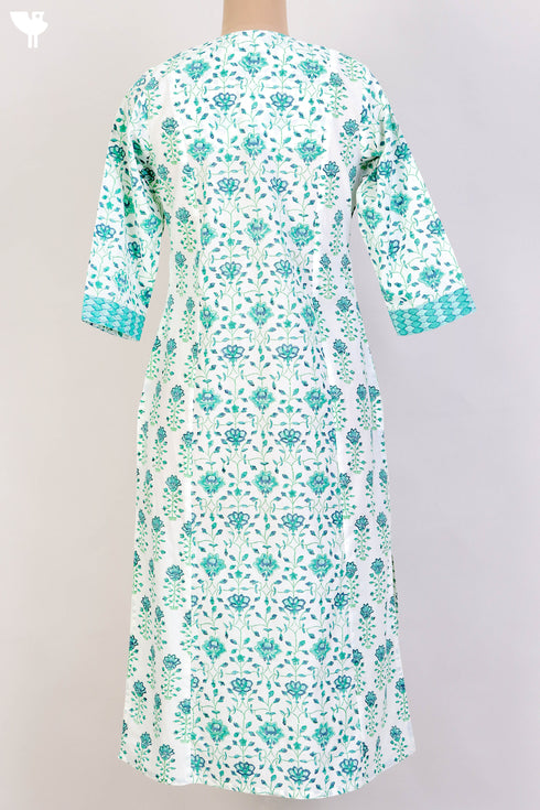 Cambric Cotton Kurta and Kota Doria Dupatta In Floral Block Print