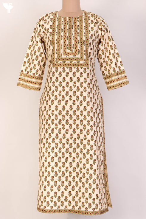 Cambric Cotton Kurta and Kota Doria Dupatta In FloralBlock Print