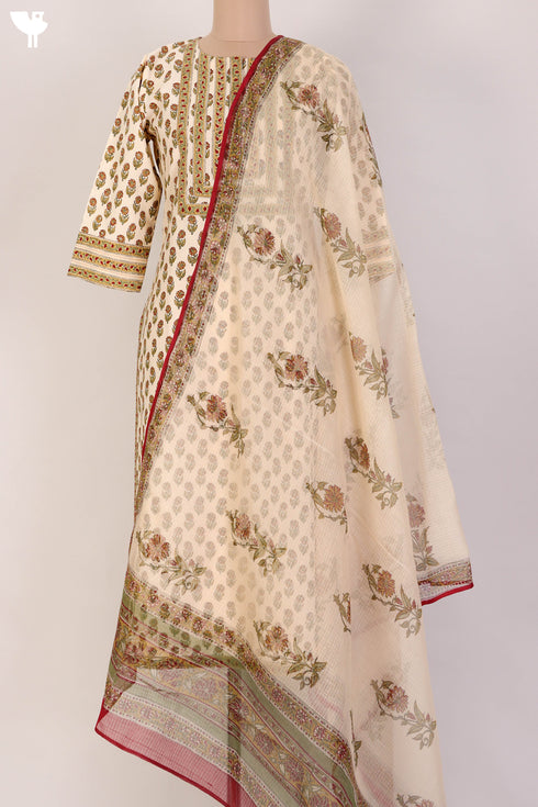 Cambric Cotton Kurta and Kota Doria Dupatta In FloralBlock Print