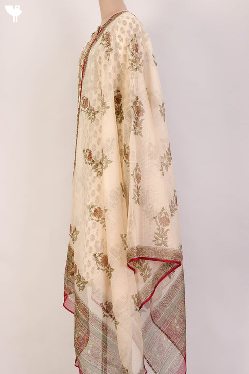 Cambric Cotton Kurta and Kota Doria Dupatta In FloralBlock Print