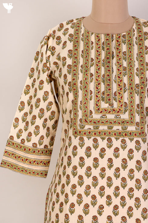Cambric Cotton Kurta and Kota Doria Dupatta In FloralBlock Print