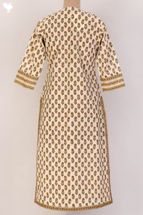Cambric Cotton Kurta and Kota Doria Dupatta In FloralBlock Print