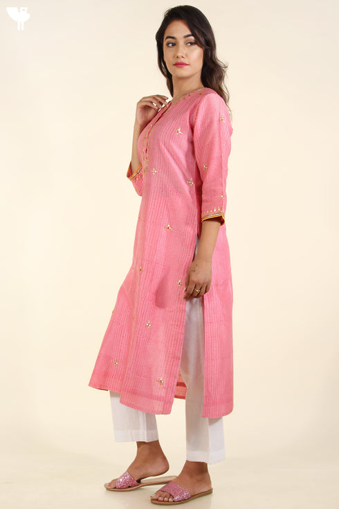 Chanderi Silk Kurta With Dupatta WithGota Patti Embroidery