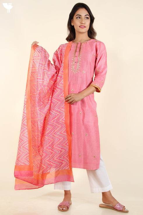Chanderi Silk Kurta With Dupatta WithGota Patti Embroidery