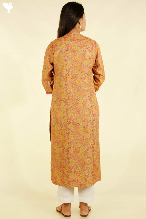 Tussar Silk Kurta And Dupatta Set In Floral Block Print