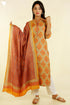 Tussar Silk Kurta And Dupatta Set In Graphic Block Print