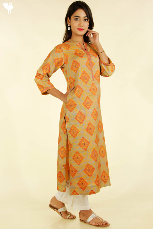 Tussar Silk Kurta And Dupatta Set In Graphic Block Print