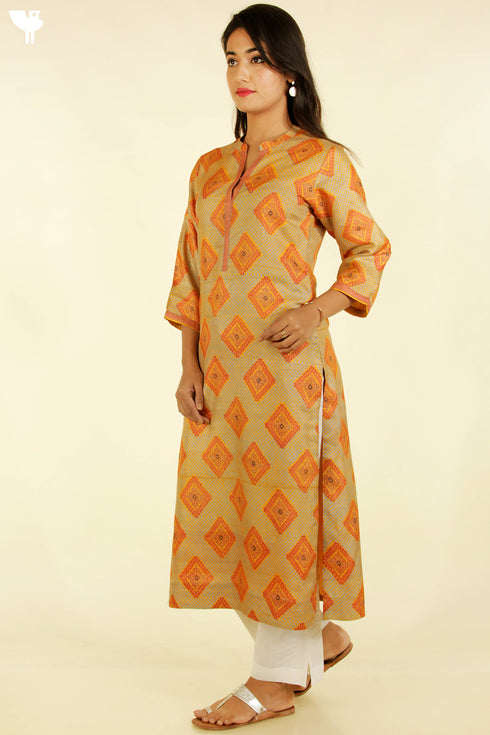 Tussar Silk Kurta And Dupatta Set In Graphic Block Print