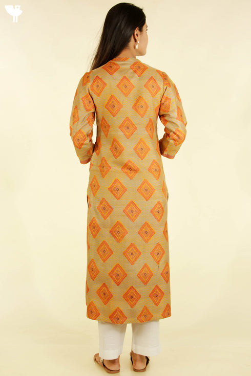 Tussar Silk Kurta And Dupatta Set In Graphic Block Print
