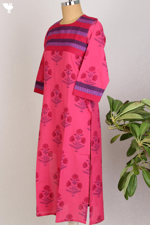 Khaadi CottonKurta With Kota Doria Dupatta Set in Floral Block Print