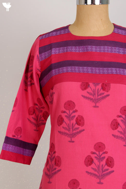 Khaadi CottonKurta With Kota Doria Dupatta Set in Floral Block Print